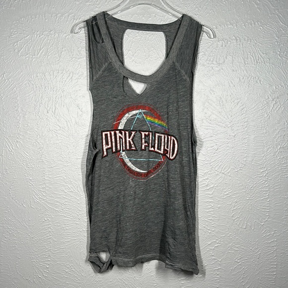 Chaser Tops - Chaser Grey Distressed Pink Floyd Cut Out Tank Top Women's Size Small